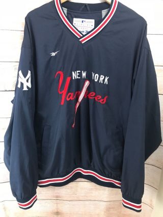 Vintage Reebok Mens Large Pullover Jacket York Yankees Logo Blue Red Trim