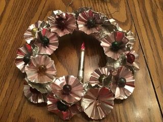 Vintage Christmas Wreath Foil Flowers Mercury Glass Beads Candle