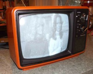 Orange Vintage 1977 Panasonic Model Tr - 822 Portable Black & White Tv Prop