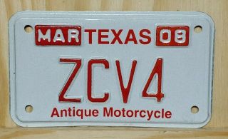 Texas " Antique Motorcycle " License Plate Zcv4 Nos