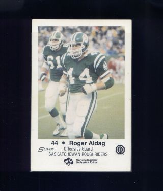 1981 Saskatchewan Roughriders Cfl Police Football Card 44 Rodger Aldag