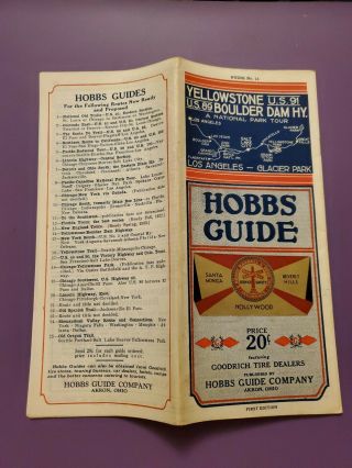 1932 Hobbs Travel Guide & Road Map/los Angeles - Yellowstone/us 91/89 Glacier Park