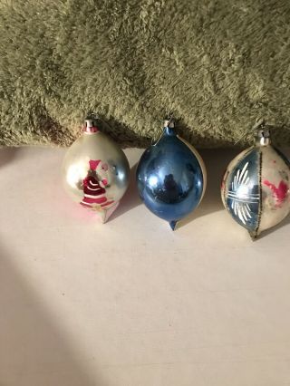 Vintage Pretty Three (3) Glass Christmas Ornaments Hand Painted Year Drop Santa