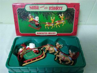 Vintage 1986 Hallmark Handcrafted Christmas Ornament Santa And His Reindeer