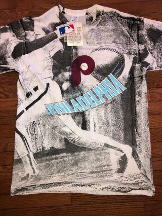 Nwt Vtg 90s Philadelphia Phillies T Shirt Xl Jostens Game All Over Print Rare