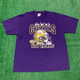 Vintage 2000s 2001 Lsu Tigers Football Sec Champions Shirt Xl Purple Vtg