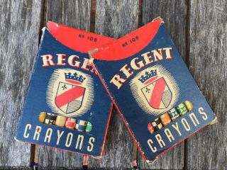 Two Boxes Vintage Regent Wax Crayons 1947 No 108 Box
