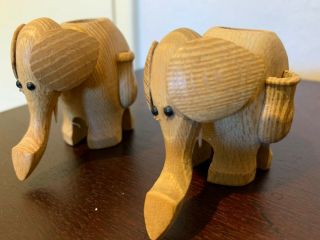 2 Vintage Hand Carved Wooden Elephant Figurines 2.  5 "