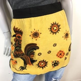Cannon Apron Vintage 70s Rooster Folk Art Yellow Terry Cloth