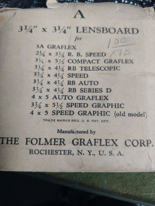 3 1/4 By 3 1/4 Lens Board By The Graflex Corporation