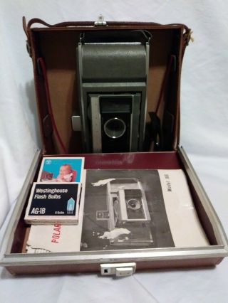 Vintage Polaroid Land Camera Model J66 With Leather Carrying Case And