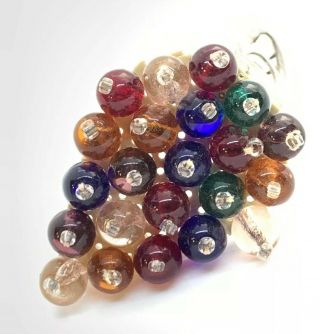 Vtg Hand Sewn Glass Bauble Beads Colorful Fur Clip Dress Clip
