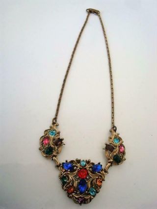Vintage Choker Necklace With Multi Color Rhinestones 15 In.  As Found
