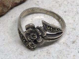 Vintage Marsala Sterling Silver 925 Marcasite Flower Ring (sz 5.  75)