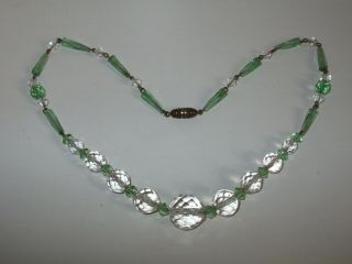 Gorgeous Vintage Art Deco Green & Clear Wired Glass Bead Necklace