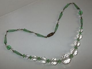 Gorgeous Vintage Art Deco Green & Clear Wired Glass Bead Necklace 2