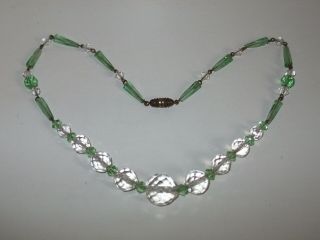 Gorgeous Vintage Art Deco Green & Clear Wired Glass Bead Necklace 3