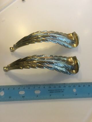 Vintage Feather Shaped Curtain Tie Back Pair Boho Chic Gold Metallic Plastic