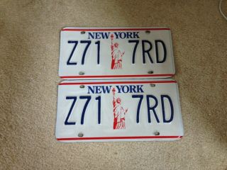 Vtg.  York Ny " Statue Of Liberty " License Plate Set Tag Z71 - 7rd Nys Dmv Clear