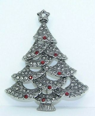 Vintage Avon Christmas Tree Pin Brooch Silver Tone Faux Marcasite Rhinestones