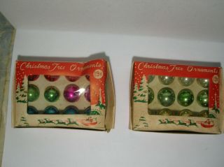 2 Boxes Of Vintage Tiny Glass Christmas Ornaments Boxes Assorted Colors