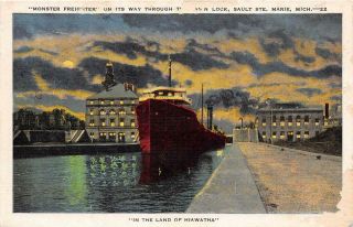 Sault Ste Marie Mi 1930 - 45 View Of Monster Freighter Lemoyne In Lock Vintage 558