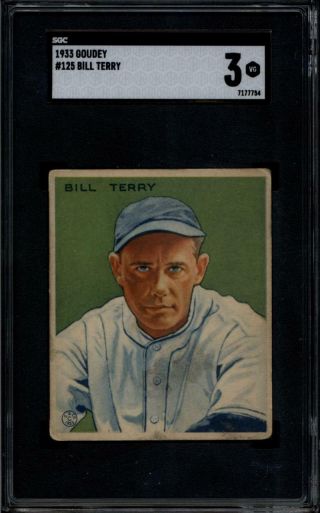 1933 Goudey 125 Bill Terry Rc Sgc 3 Vg Ny Giants