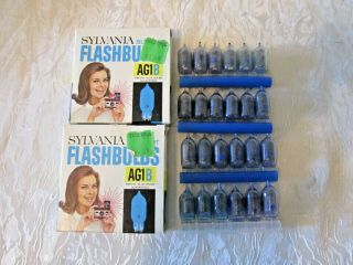 2 Vintage Flash Bulbs Sylvania Ag1b Blue Dot Flashbulbs - 24 Bulbs