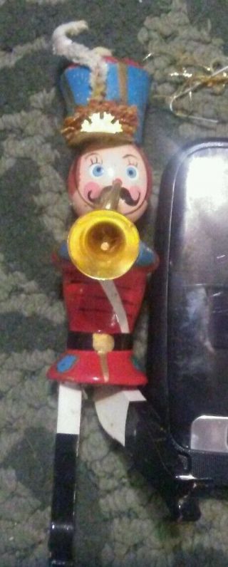Vintage Wood Toy Soldier Marching Band Trumpet Player Christmas Tree Ornament