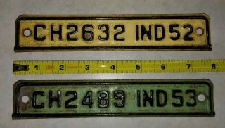 2 Vintage 1952 - 53 Indiana License Plate Topper Tag 8 " Steel