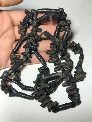 Vintage Hand Carved Ethnic Black Clay Pottery Beaded Fetish Costume Necklace