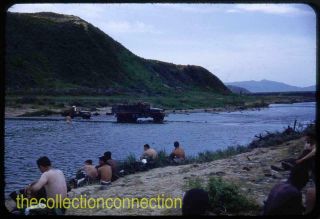 2 Vtg 1952 35mm Slides Us Army Soldiers Swimming In Chorwon Cheorwon South Korea
