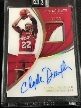 Clyde Drexler 2018 - 19 Immaculate Auto Game Patch D 07/10 Gold Rockets