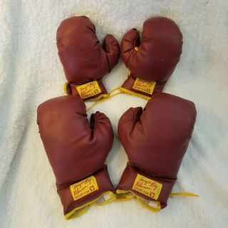 Vintage Sugar Ray Robinson Boxing Gloves Lace Up 1960s Father & Son Set