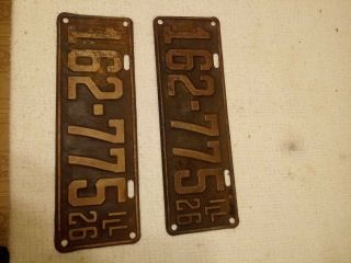 Pair 2 Vintage Matching Illinois 1926 License Plates Ford Chevy Dodge Car Hotrod