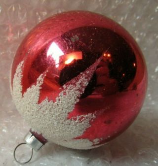 Vintage Glass Christmas Ornament Feather Tree 2.  5 " Pink Snow Capped W Germany
