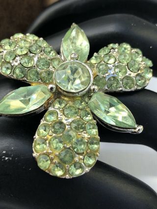 Stunning Vintage Green Rhinestone Flower Brooch Pin