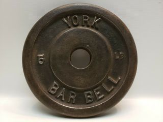 Vintage York 5 Lb Barbell Weight Plate Standard 1 " Weight Cast Iron (1013)