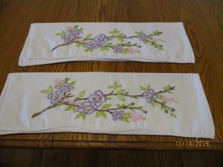 Vintage White Cotton Pillowcases With Embroidery 28 " X21 "