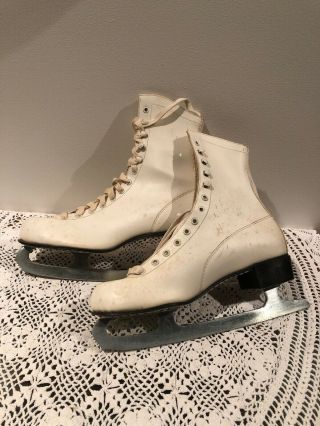 Vintage Womens White Leather Figure Skates Holiday Decor