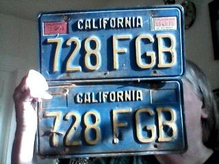 1973 California License Plate Set With 1975 Sticker