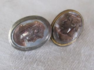 G6 Estate Vintage 800 Silver Cameo Mother Of Pearl Screw Back Earrings 3/4 "
