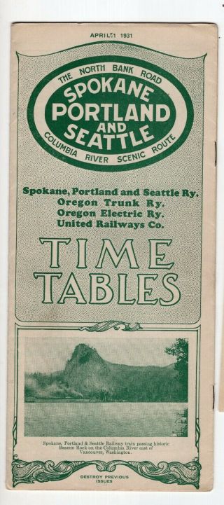 1931 Spokane,  Portland & Seattle Railroad Time Table