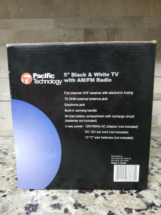 Pacific Technology 5 inch Black & White TV with AM/FM Radio 2