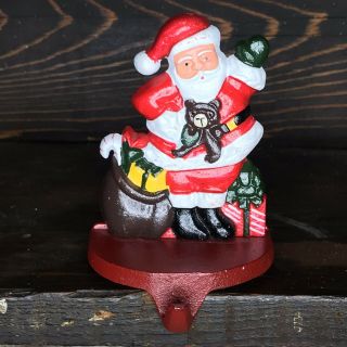 Cast Iron Stocking Holder Hook Santa Claus Christmas Metal Heavy Vintage Present