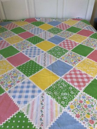 Vintage 70’s Patchwork Floral & Gingham Sweet Twin Flat Sheet