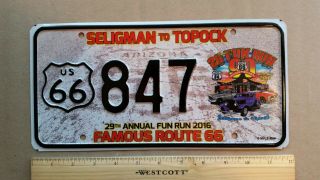 License Plate,  Arizona,  2016 Booster,  U.  S.  Route 66,  847,  Fun Run