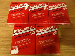 Radio Shack 8 Track Tapes - Realistic Low Noise 80 - Four Blank Tapes