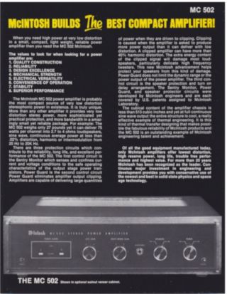 Mcintosh Mc - 502 Compact Amplifier Brochure