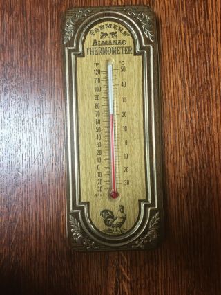 Vintage Farmers’ Almanac Embossed Metal Rooster Thermometer
